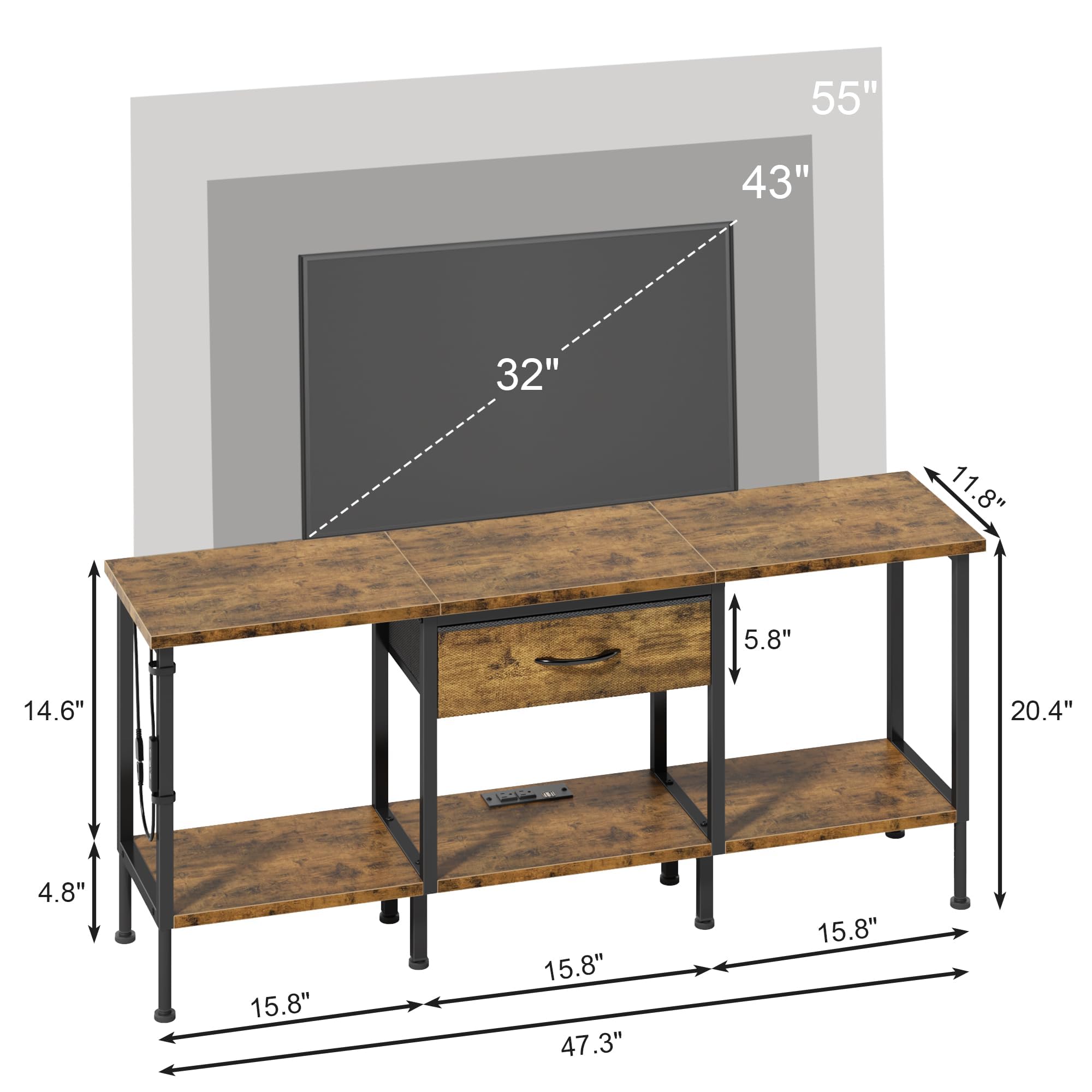 GYIIYUO LED TV Stand rustic brown finish—warm, versatile look.