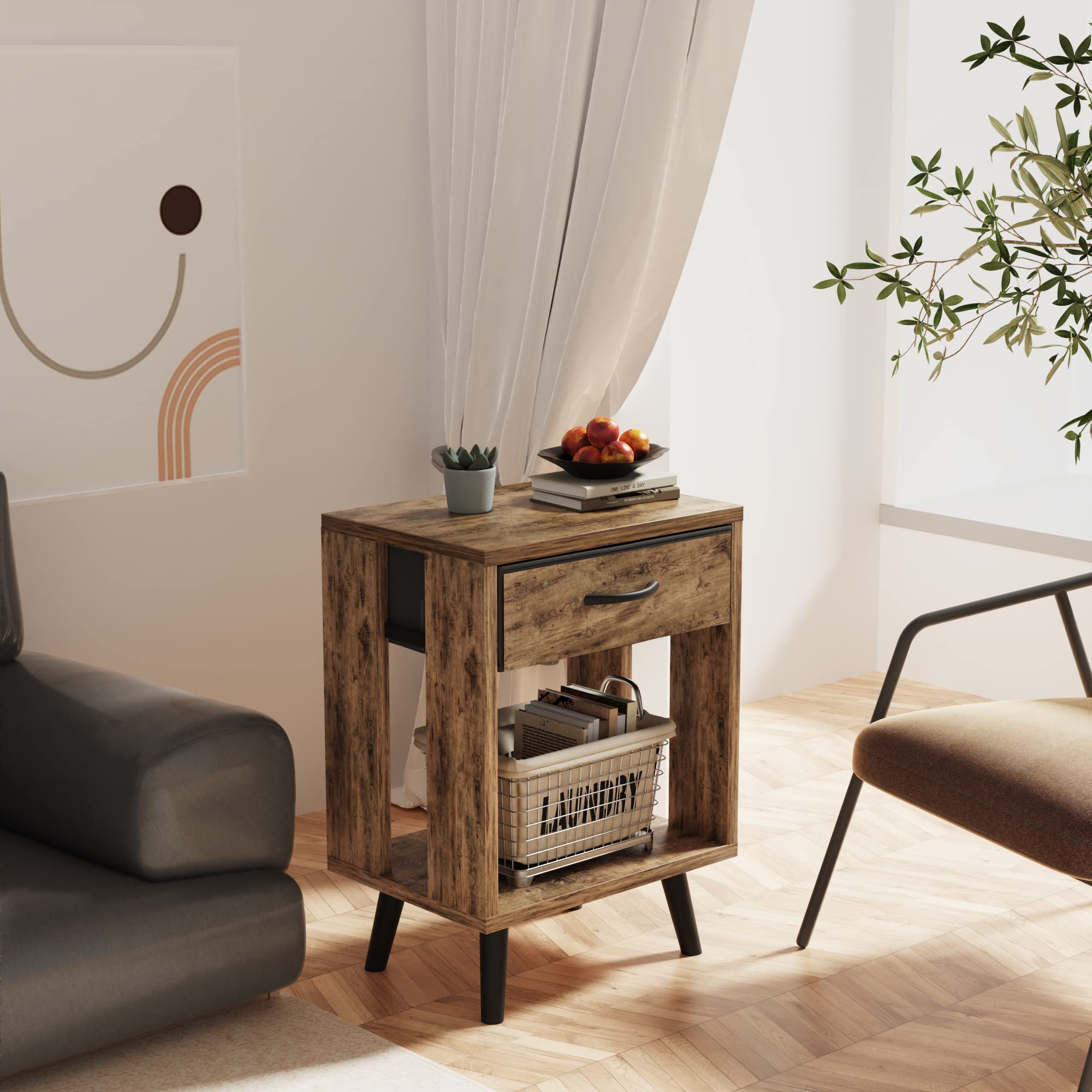GYIIYUO nightstand drawer closeup highlights durable, stable construction.
