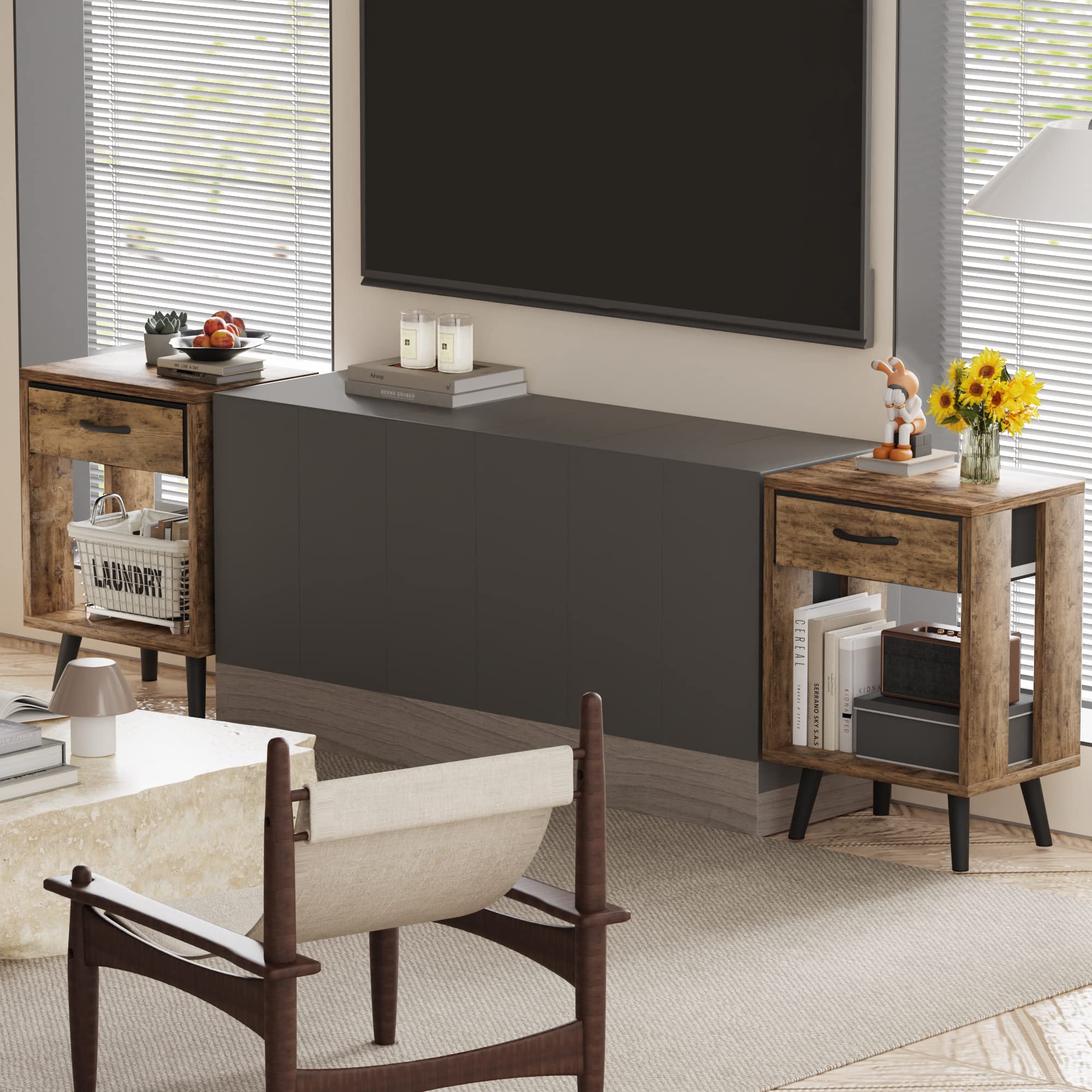 GYIIYUO nightstand fabric drawers detail offers soft storage aesthetics.