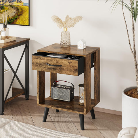 GYIIYUO nightstand side view emphasizes compact footprint for small bedrooms.