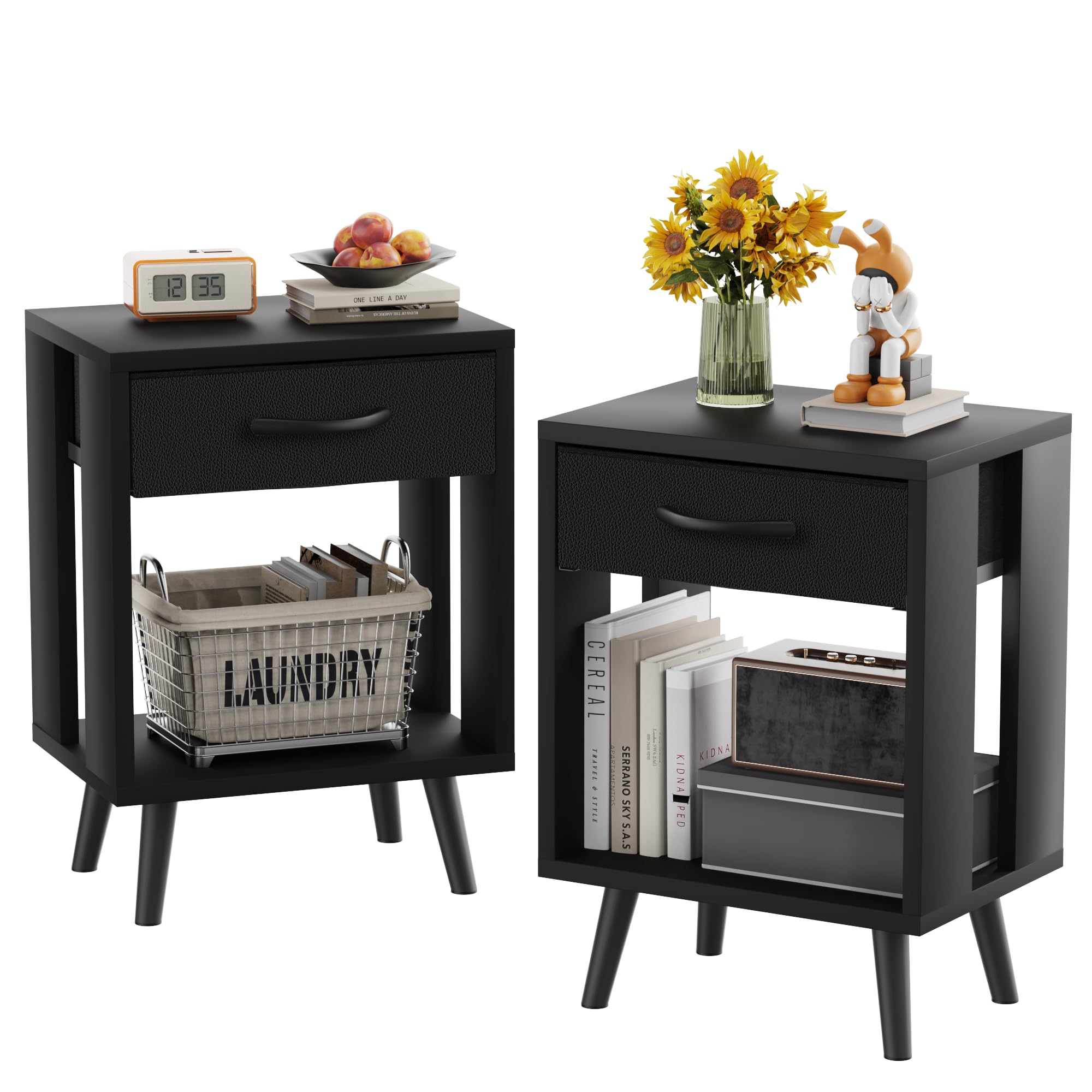 GYIIYUO nightstands dimensions fit standard beds and provide convenient surface.