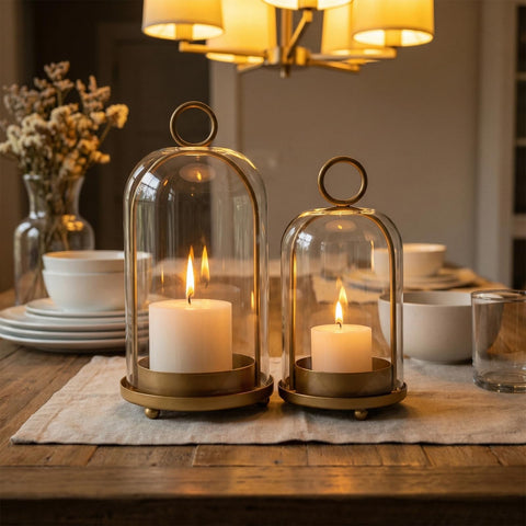 GYKLE lantern used as a chic vase for flowers and greenery