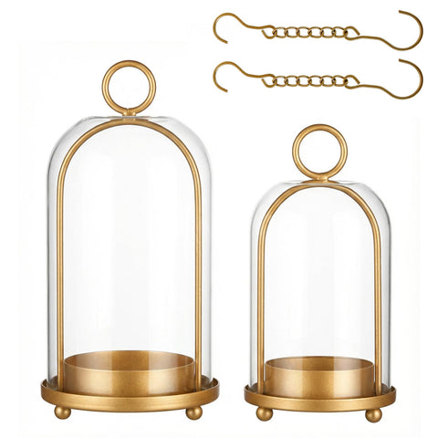 GYKLE vintage brass candle lantern with a thick glass dome for elegant ambient lighting