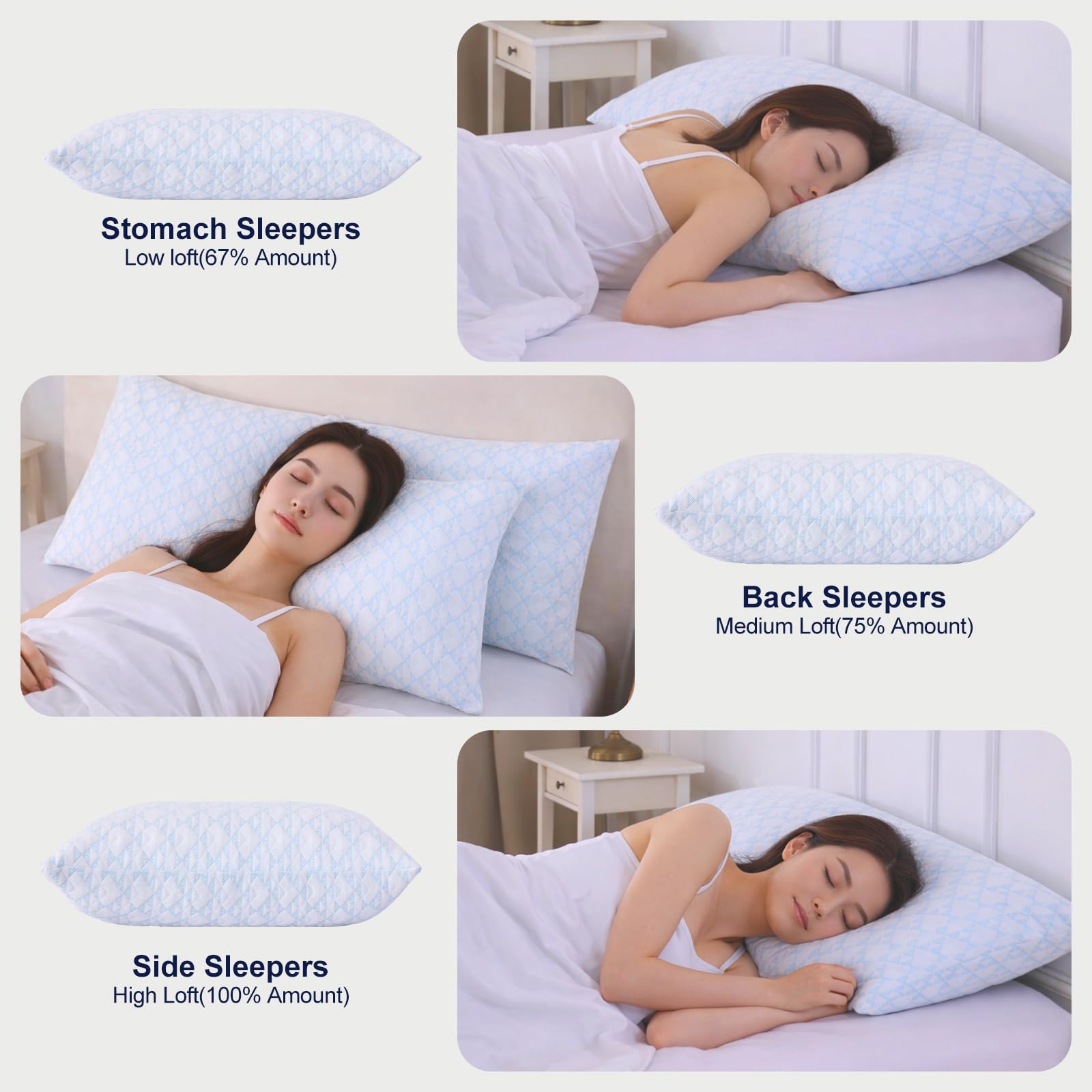 GYlongFA Memory Foam Pillows 2 Pack removable cover for easy hygienic care.