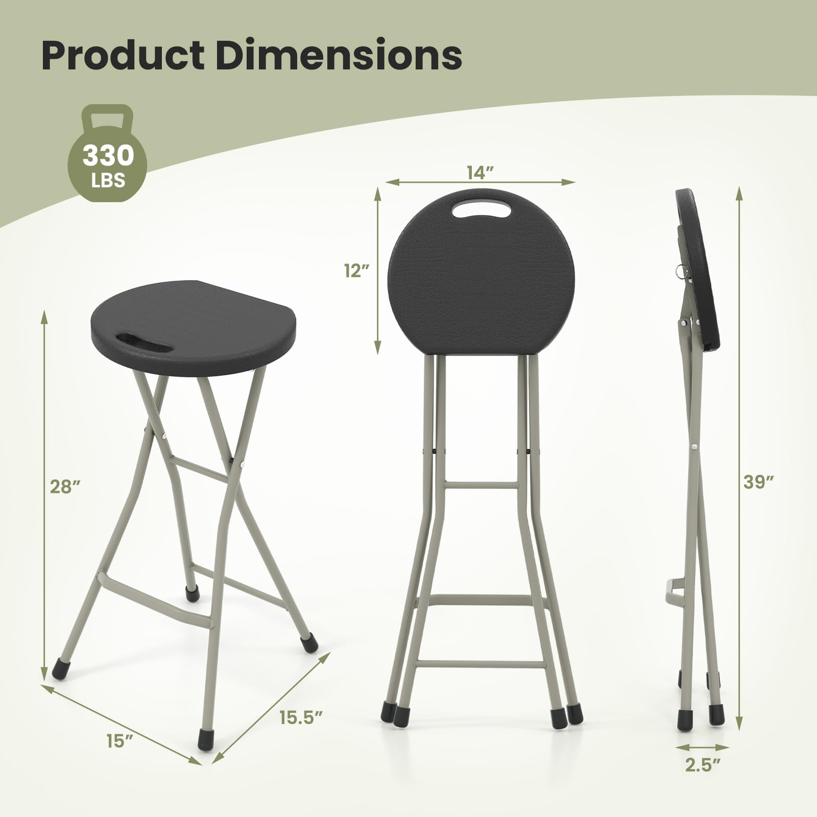 GYMAX folding stool with padded foot protectors guards floors and prevents slipping.