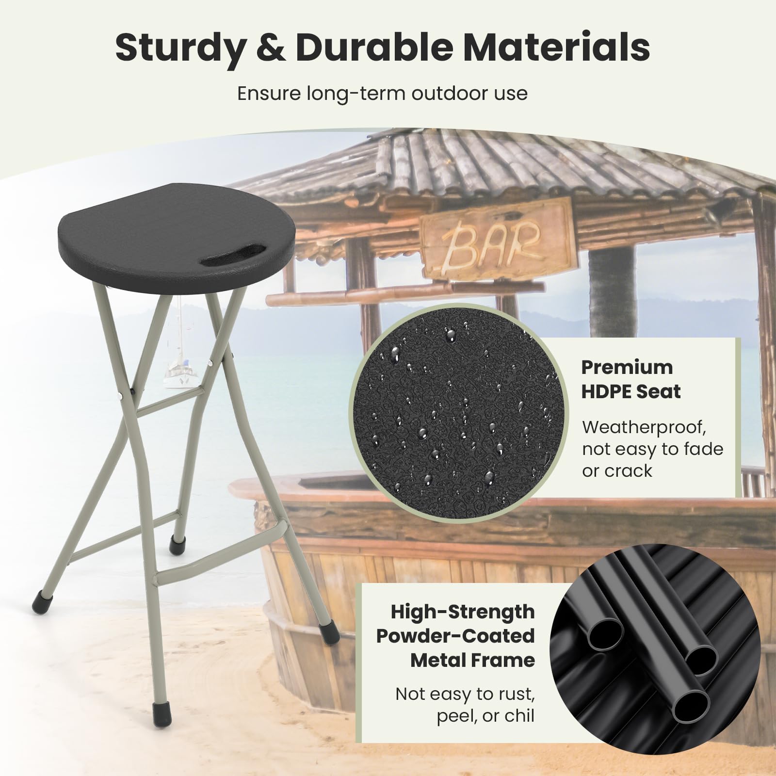 GYMAX 28-inch HDPE seat is smooth and waterproof for easy cleaning.