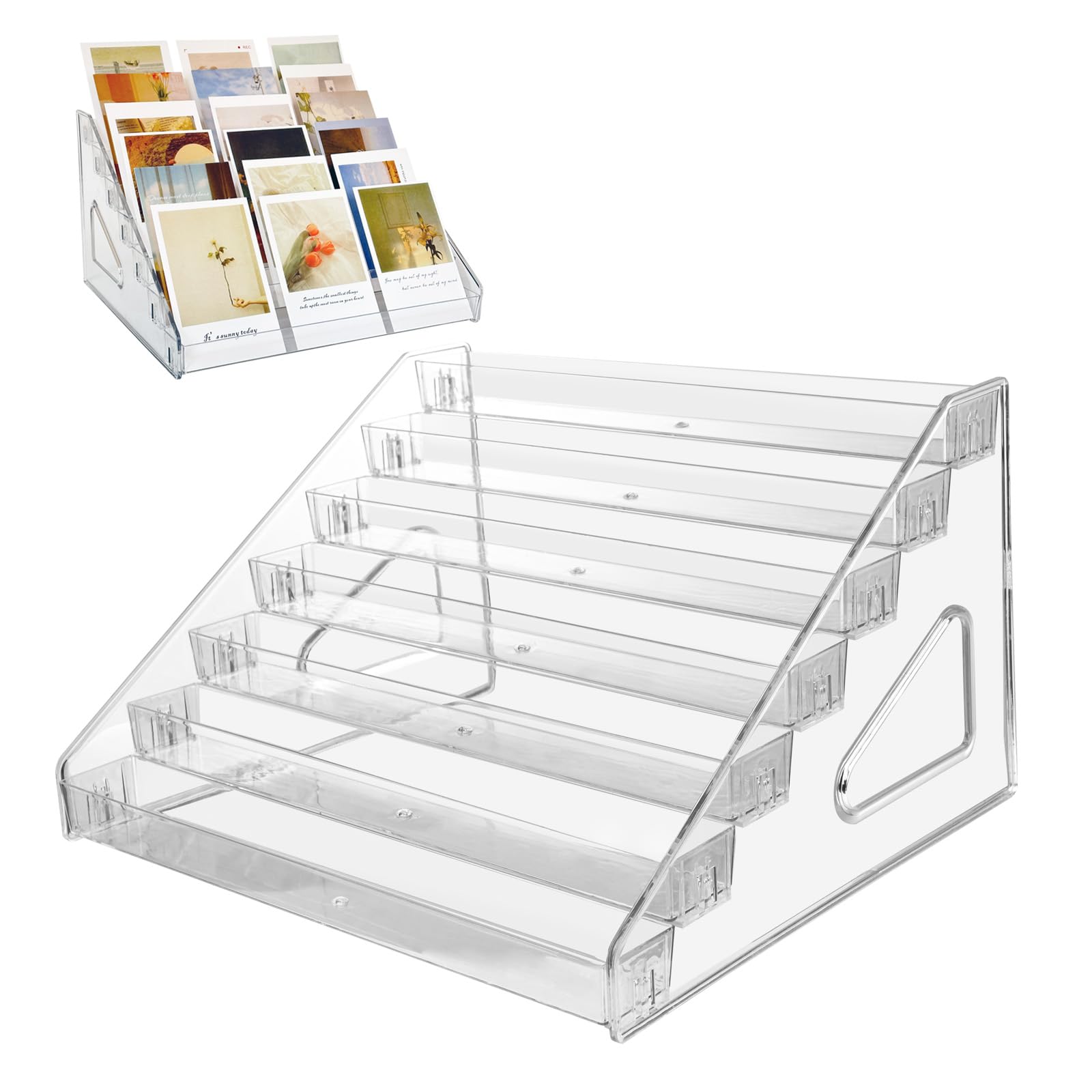 GYSLEOT 2-Pack 7-Tier acrylic card display stands on counter for organized cards