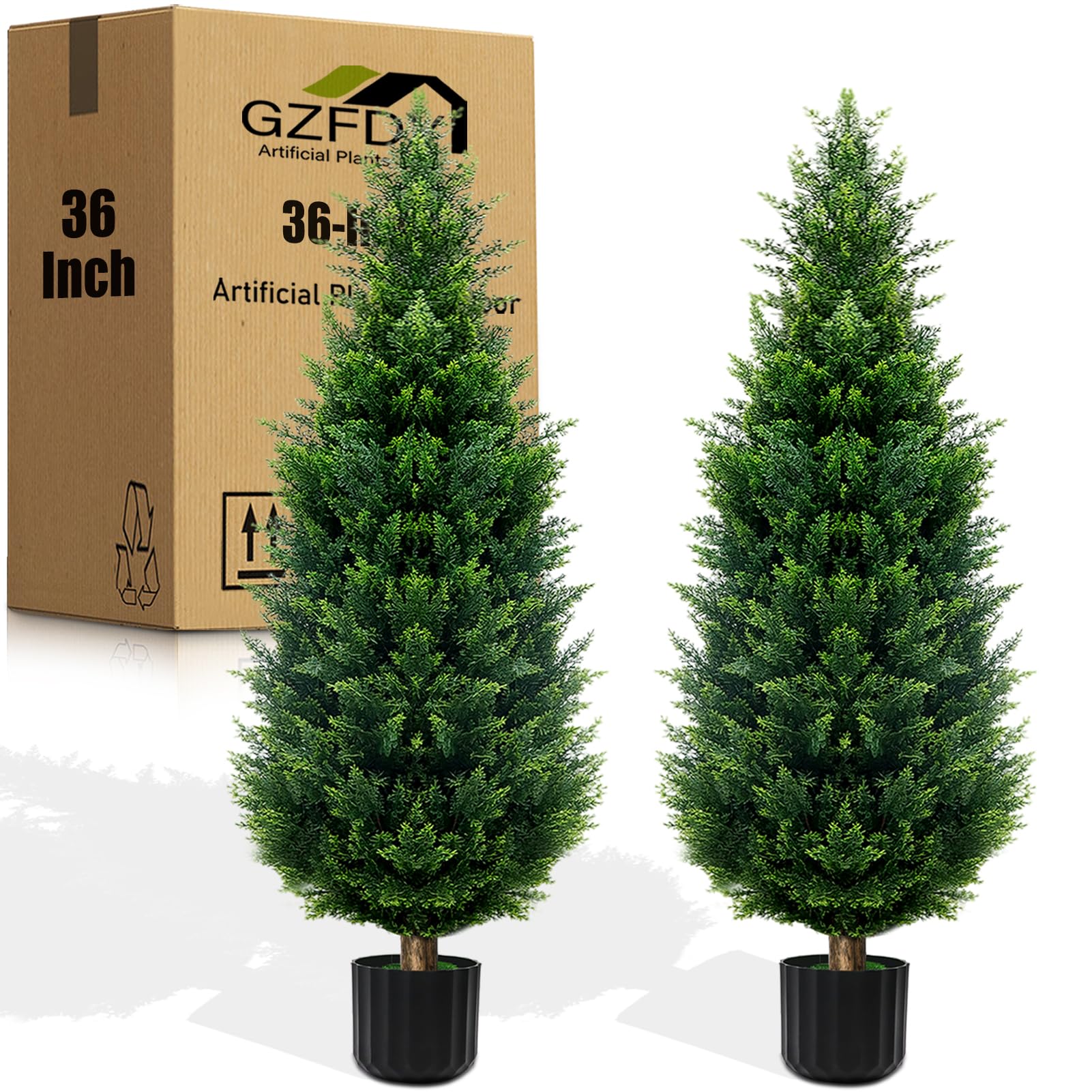 GZFDY 3ft artificial cedar topiary trees front view for porch decor all year
