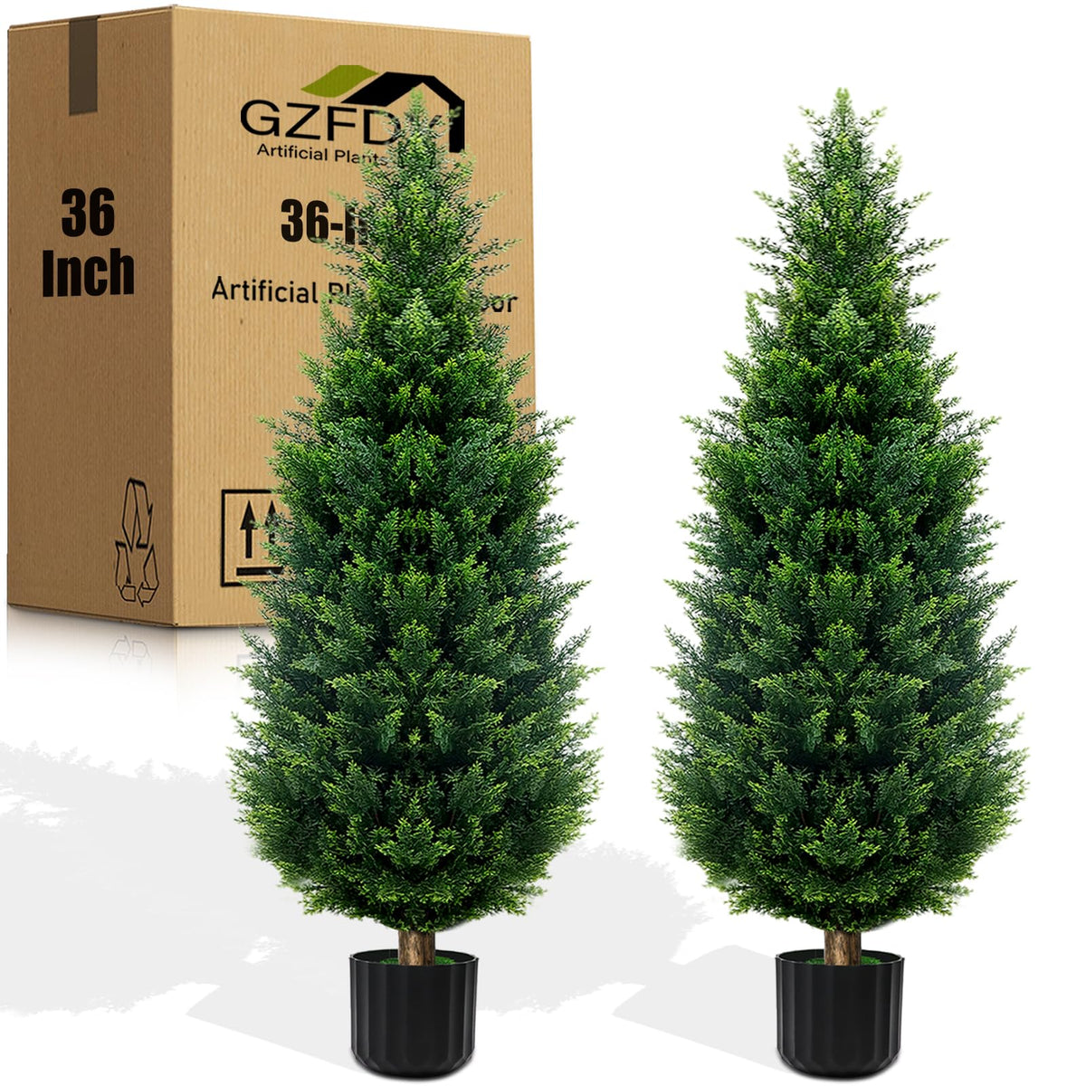 GZFDY 3ft artificial cedar topiary trees front view for porch decor all year