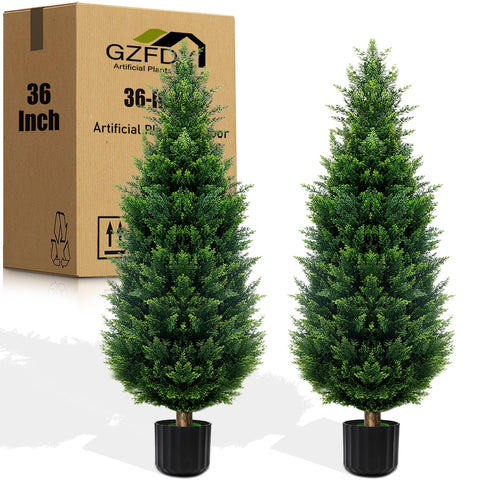 GZFDY 3ft artificial cedar topiary trees front view for porch decor all year