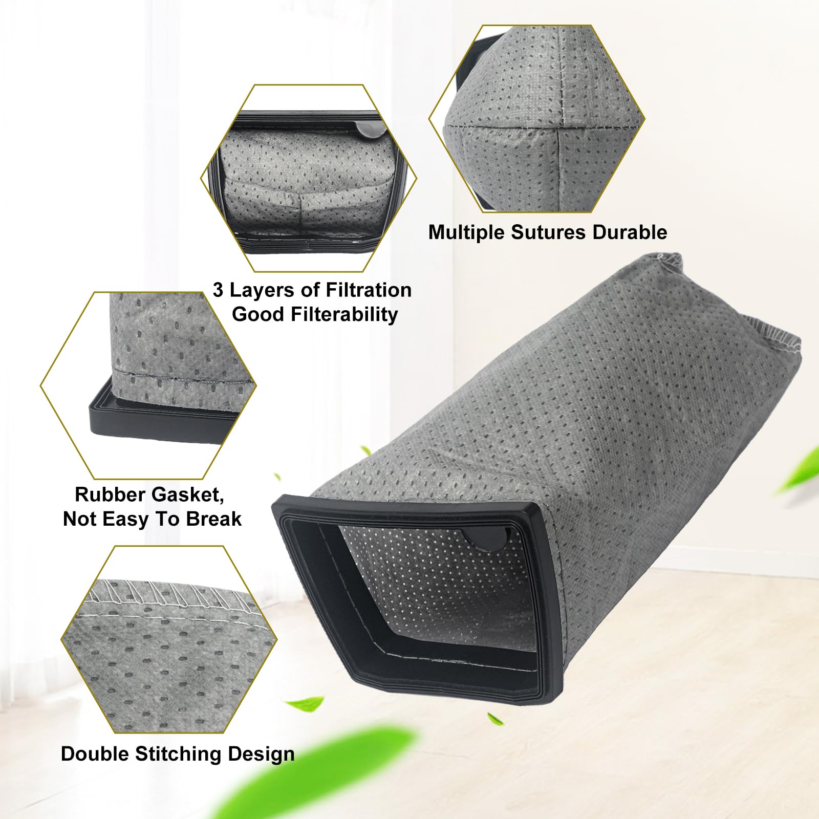 Tear-resistant GZJoSum bag protects airflow during debris pickup.