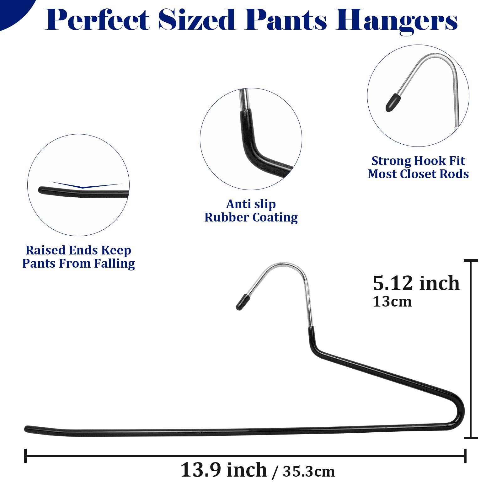 GZQXHOME raised-end pants hanger in black allows quick, snag-free loading of pants.