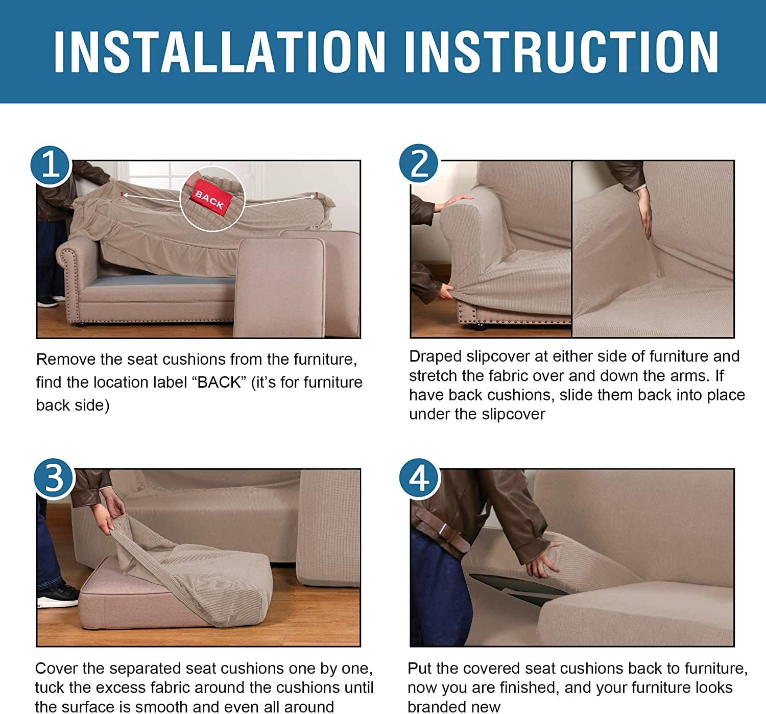 H.VERSAILTEX slipcover with elastic edges maintains smooth edges