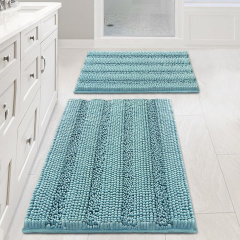 H.VERSAILTEX Aqua Haze chenille rug with plush texture and striped pattern for bathroom comfort