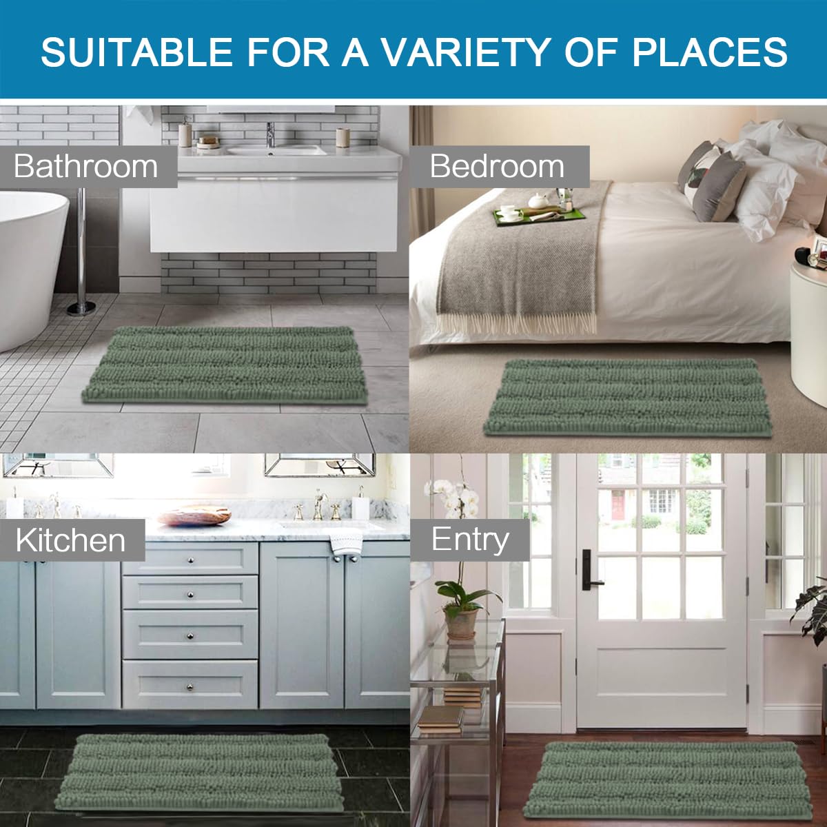 H.VERSAILTEX Bath Mat Set green bay two sizes for versatile spaces