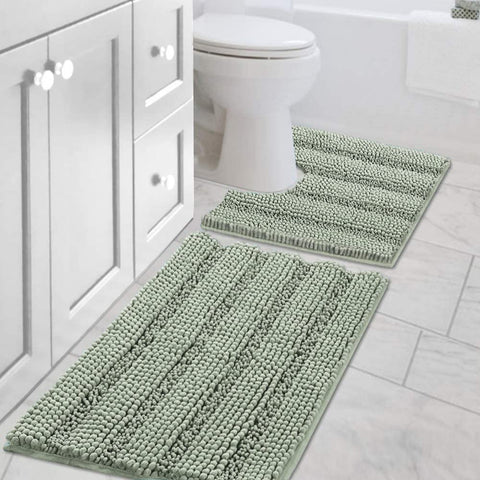 H.VERSAILTEX bath rug 2pc set in Sage with plush stripes for soft feet.