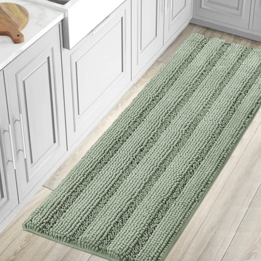 H.VERSAILTEX sage bath rug with plush chenille for soft underfoot comfort.