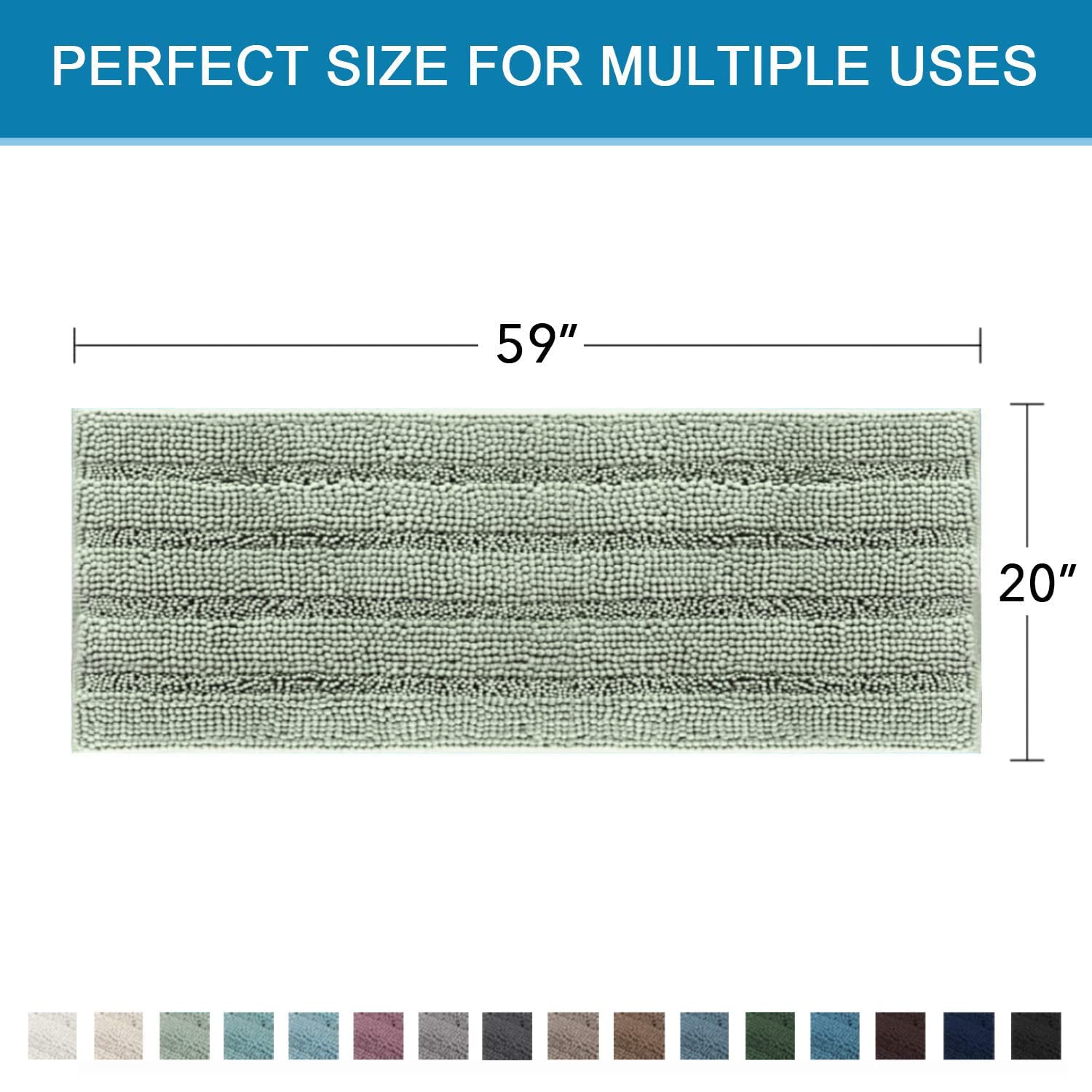 H.VERSAILTEX extra-long 59x20 rug fits in front of tub.