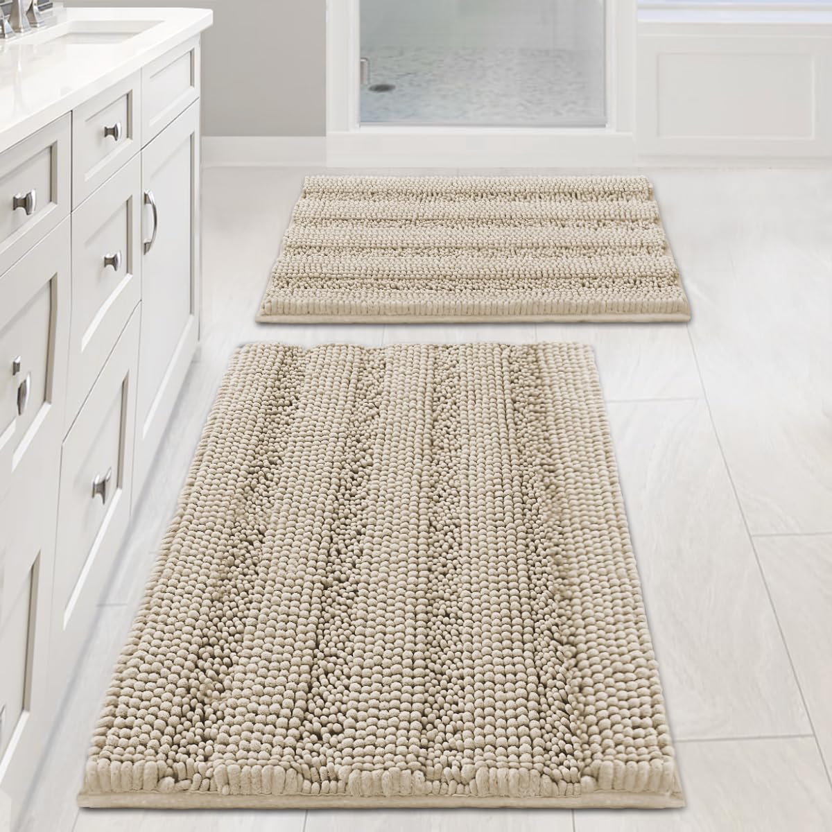 H.VERSAILTEX bath rug set ultra thick chenille texture for plush warm feet