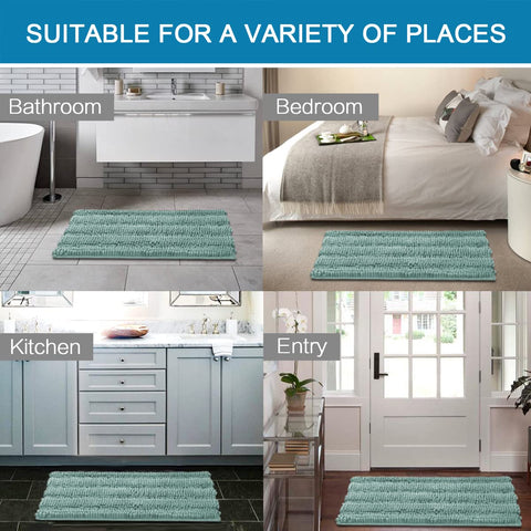 Two-piece set provides coordinated bath mats for vanity and tub.