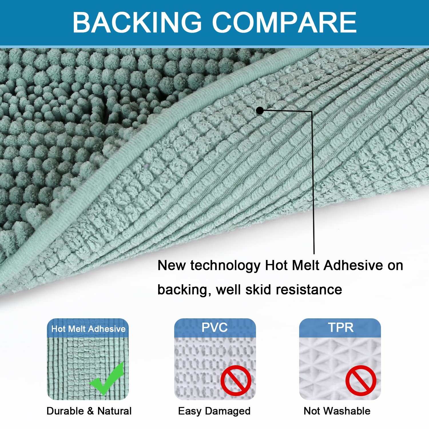 H.VERSAILTEX bathroom rug fibers absorb moisture to keep floors dry.