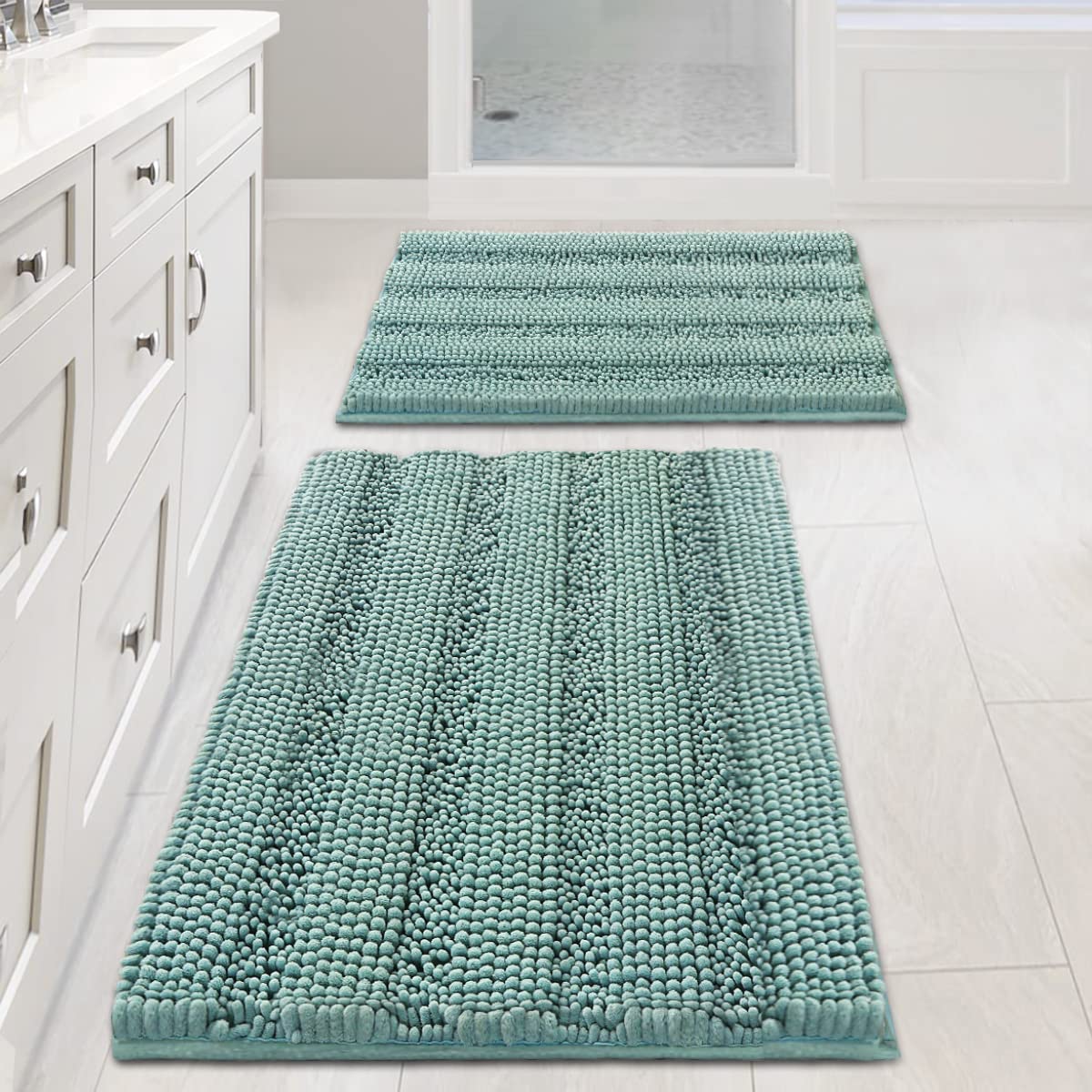 H.VERSAILTEX bathroom rug set closeup of plush chenille texture for soft feet.