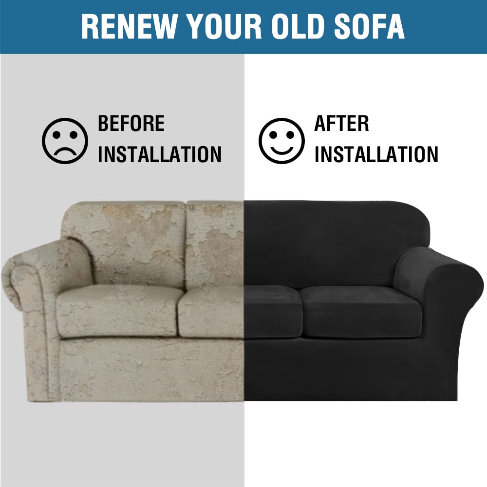H.VERSAILTEX black sofa cover enhances modern living room style.