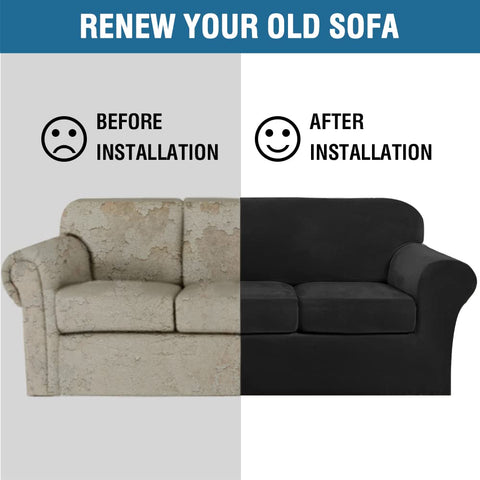 H.VERSAILTEX black sofa cover enhances modern living room style.