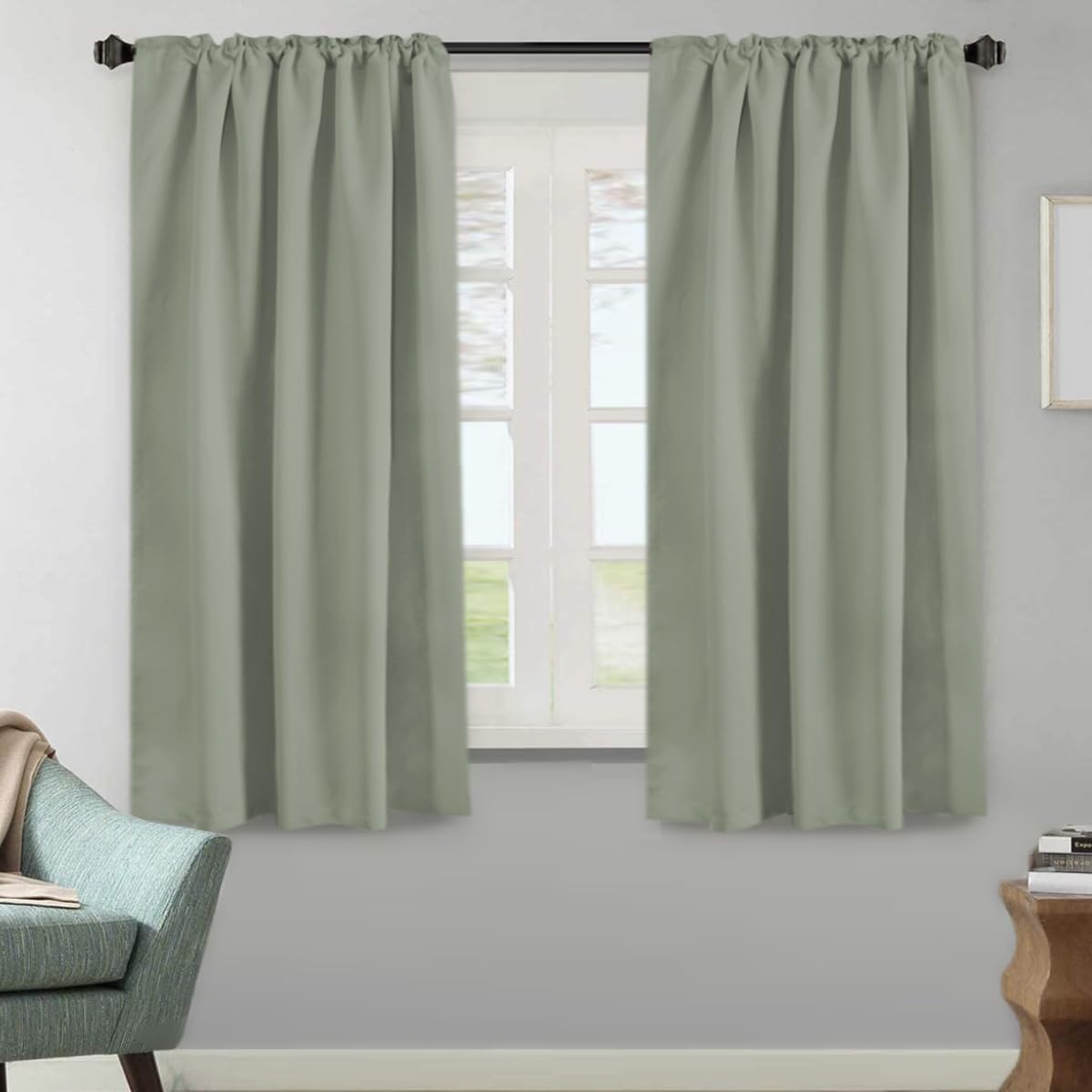 H.VERSAILTEX blackout curtains in living room setting for privacy and glare reduction.