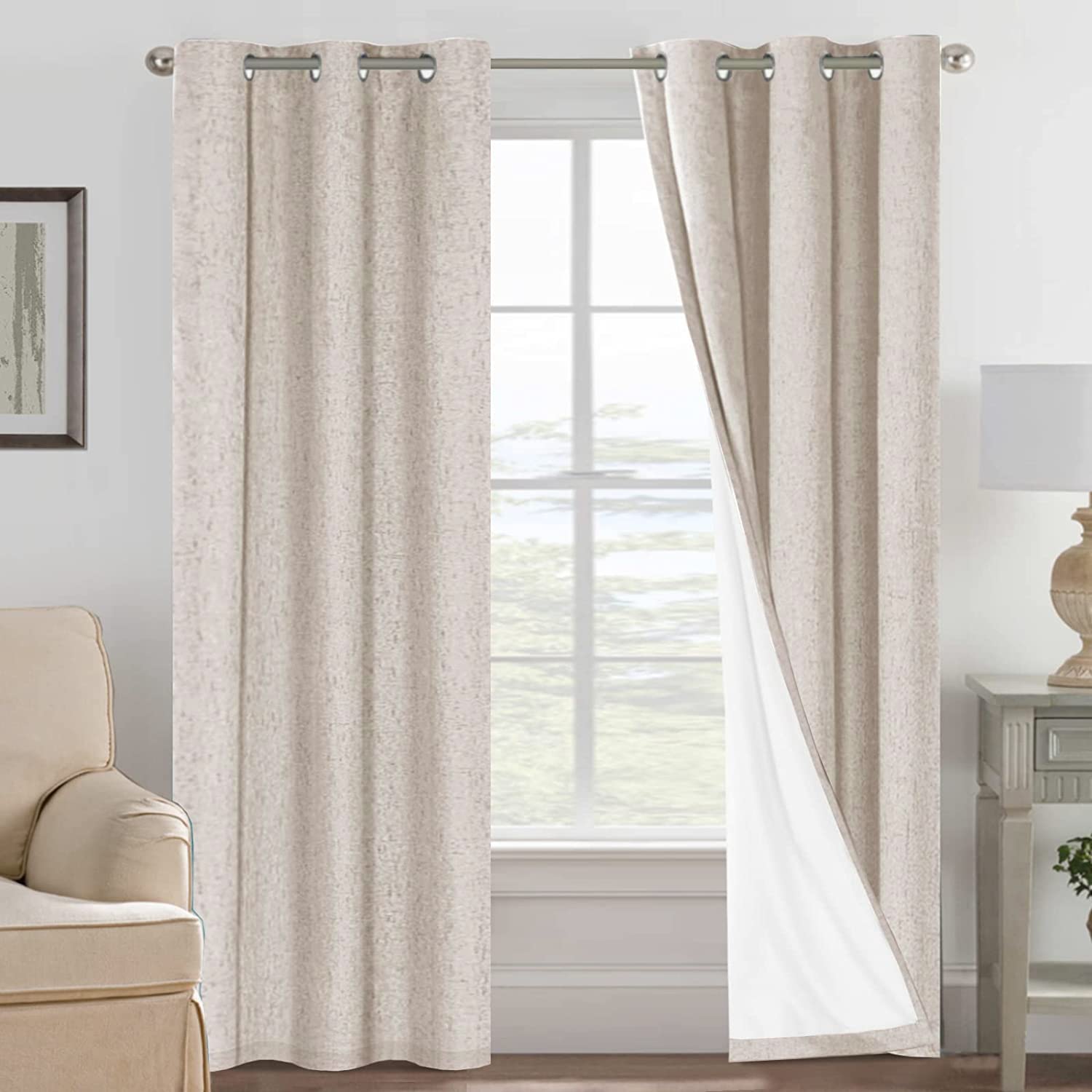H.VERSAILTEX blackout linen curtains front view showing privacy and light control