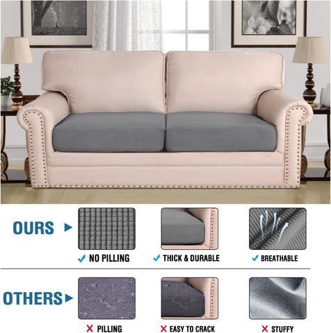 H.VERSAILTEX cushion slipcover knit fabric close-up in grey for easy fit and comfort.