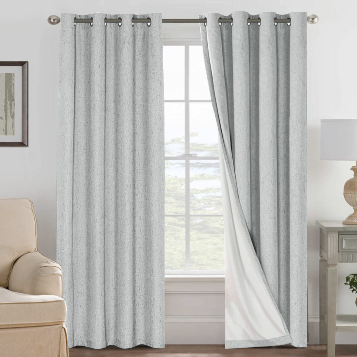 H.VERSAILTEX Glacier Gray blackout panel 52x84 with white backing lining for light control