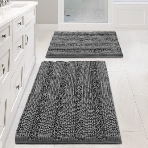 H.VERSAILTEX Grey bath rug set with plush chenille for soft, cozy feet.