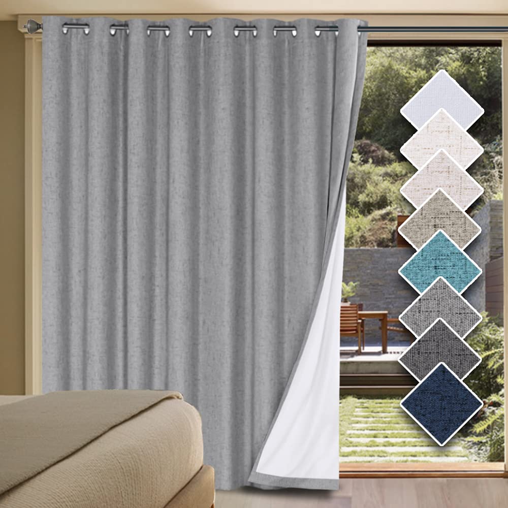 H.VERSAILTEX linen blackout curtain for patio door close-up blocks light for better sleep.