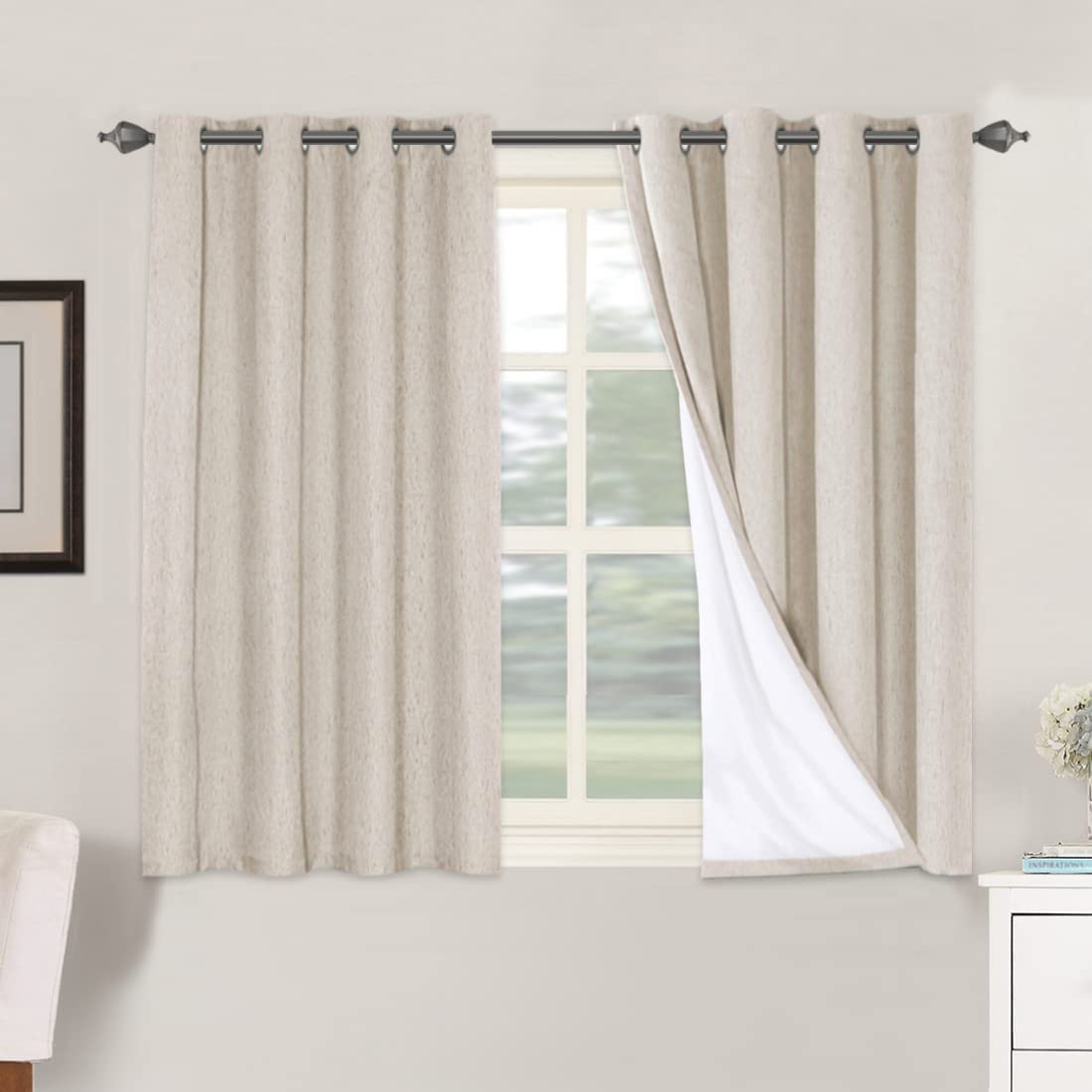 H.VERSAILTEX linen blackout curtains with panel setup providing privacy and sleep comfort.