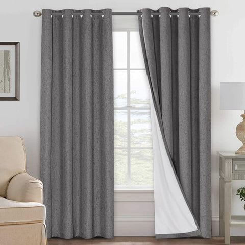 H.VERSAILTEX linen blackout curtains packaging shows a 2-panel 84-inch set for quick privacy setup