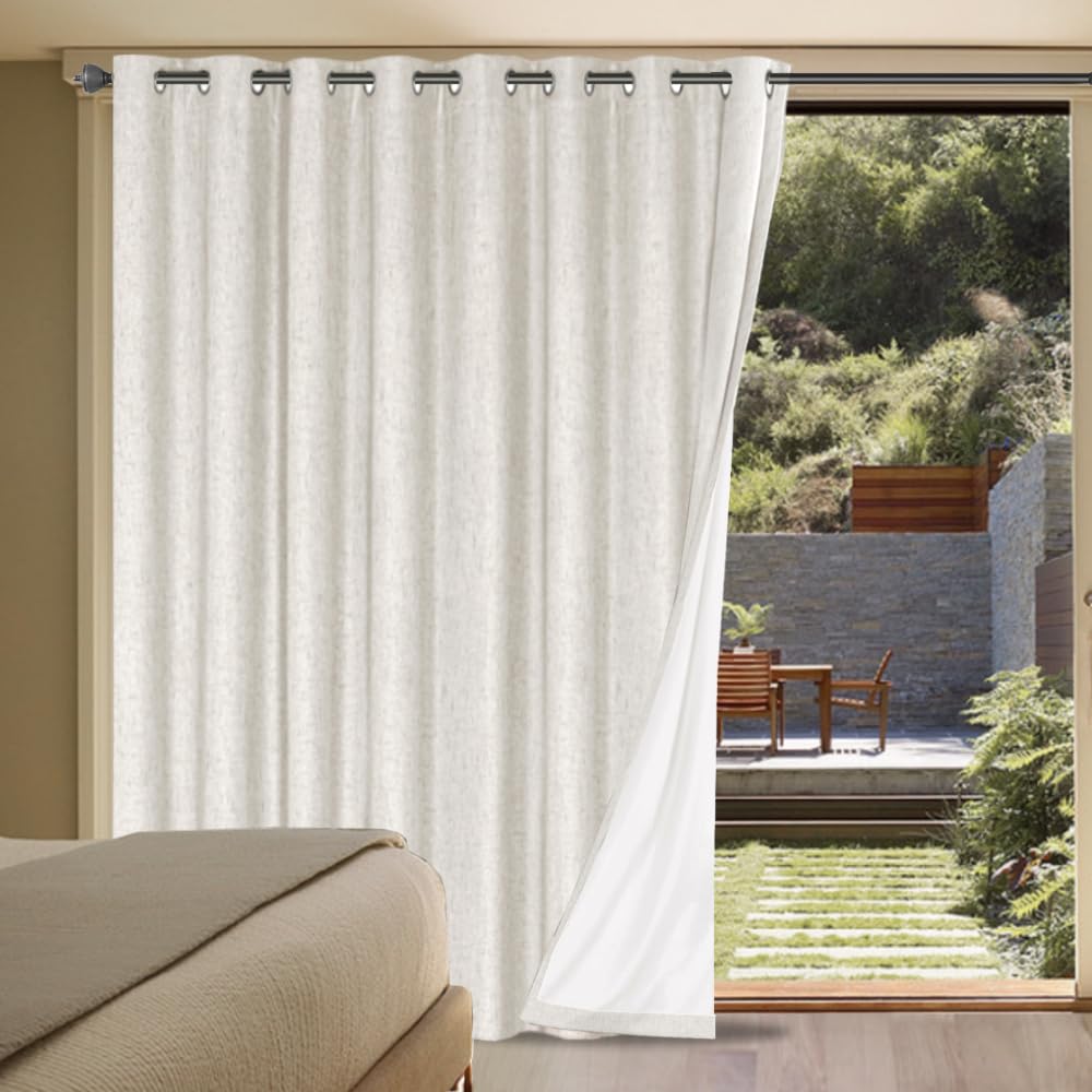 H.VERSAILTEX linen blackout curtains closeup reveals textured ivory fabric