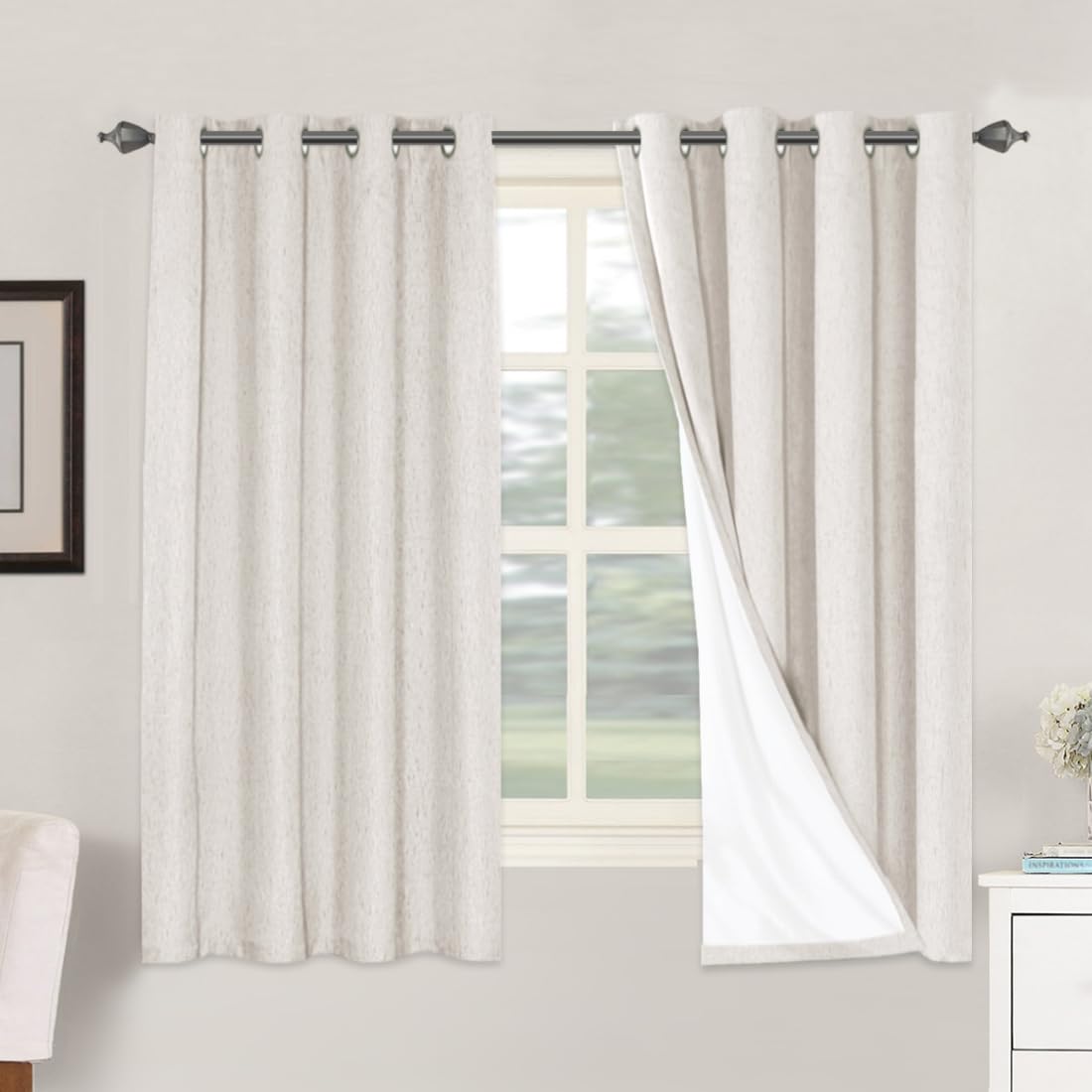 H.VERSAILTEX linen blackout curtains panel setup for enhanced privacy and light control