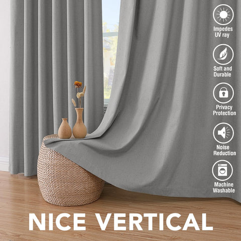 H.VERSAILTEX Linen Blackout Curtains room setting with daylight blocked