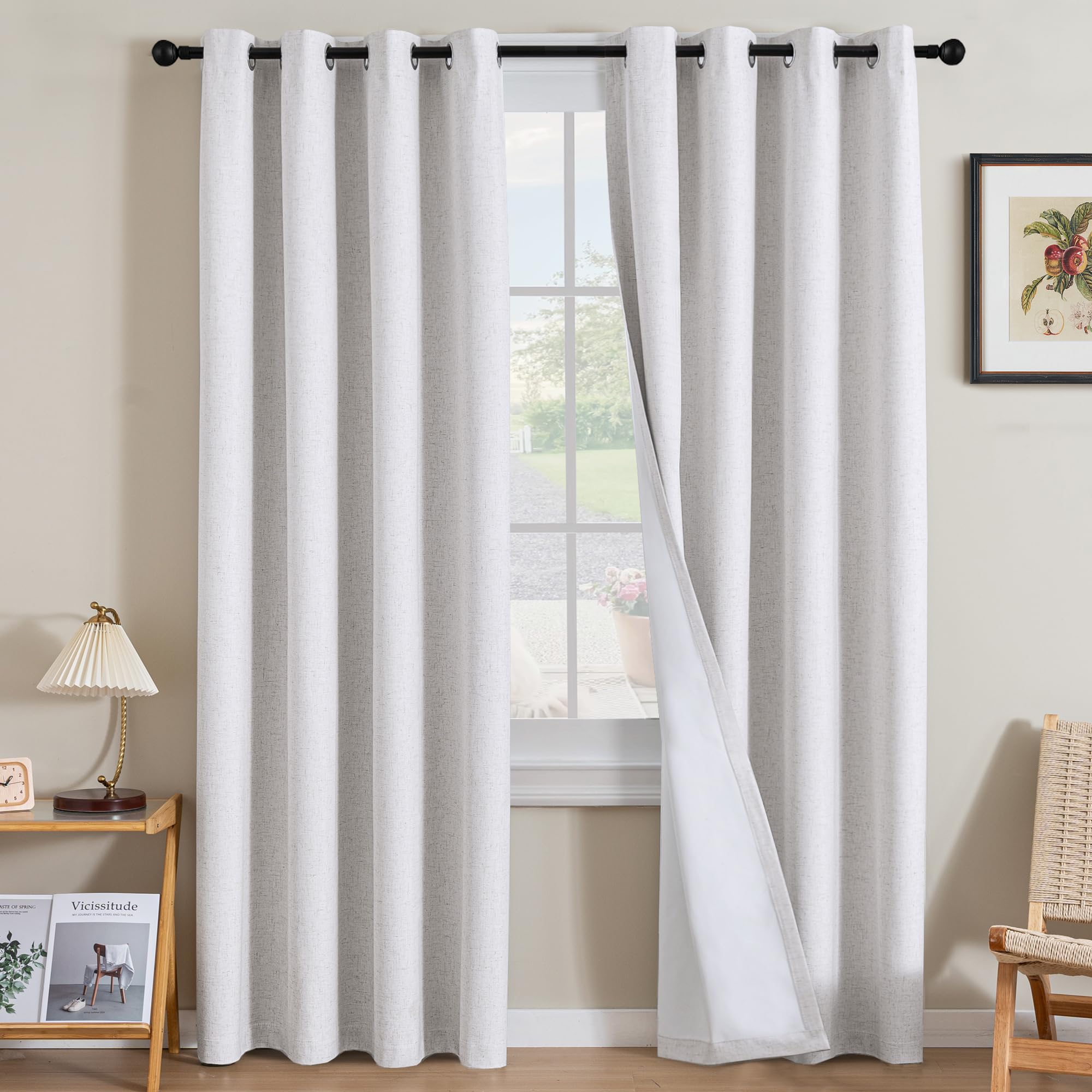 H.VERSAILTEX linen curtains 84-inch full length block bright light for restful naps