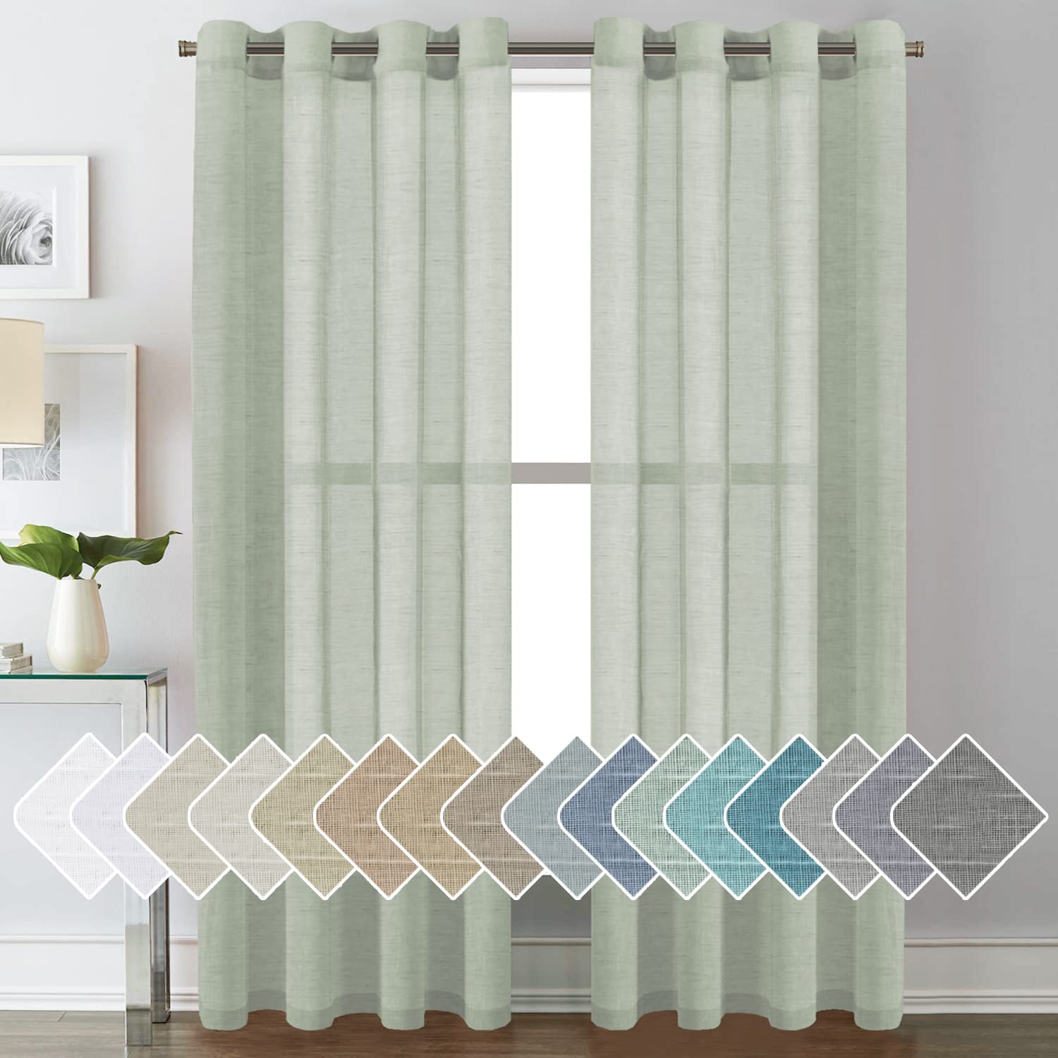 H.VERSAILTEX sage linen curtain close-up shows soft textured drape