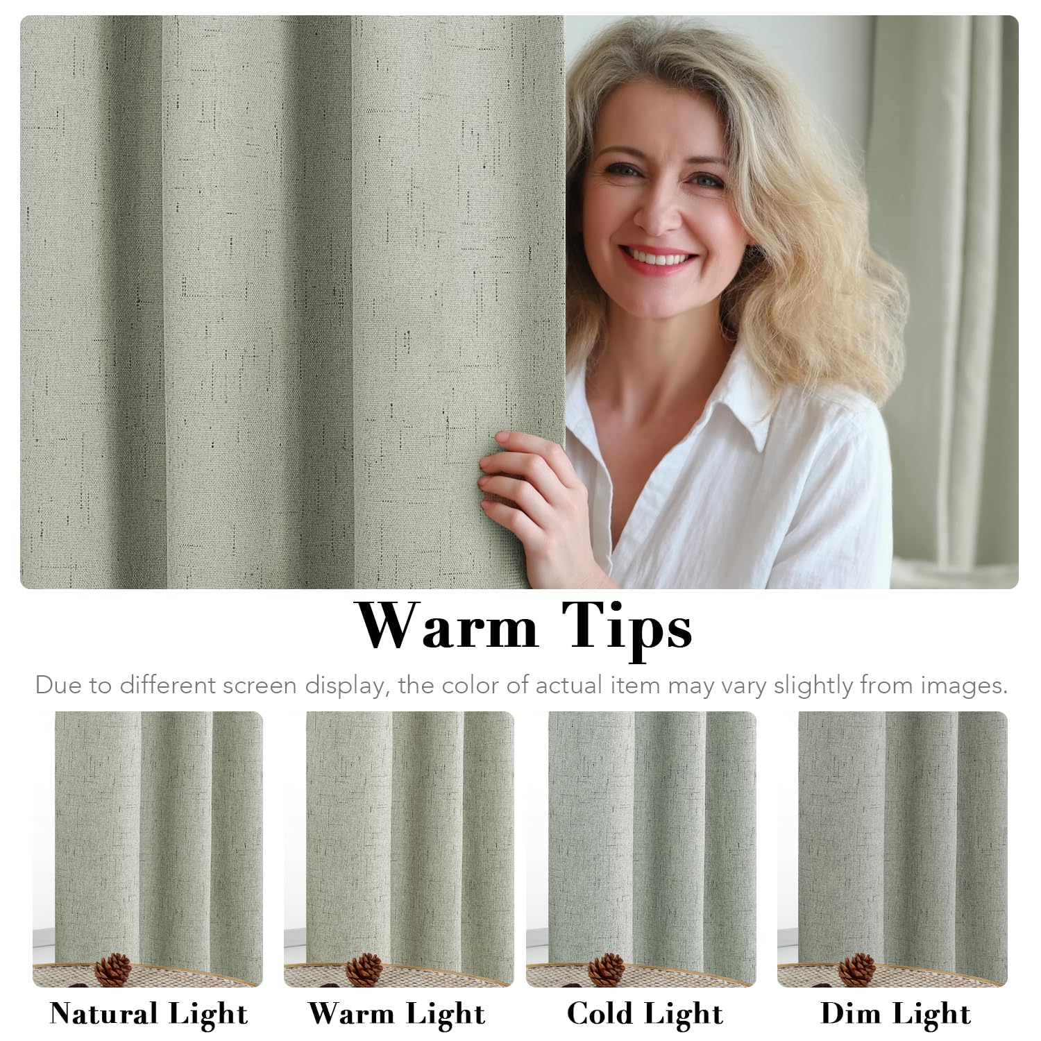 H.VERSAILTEX living room window setup with curtains for style