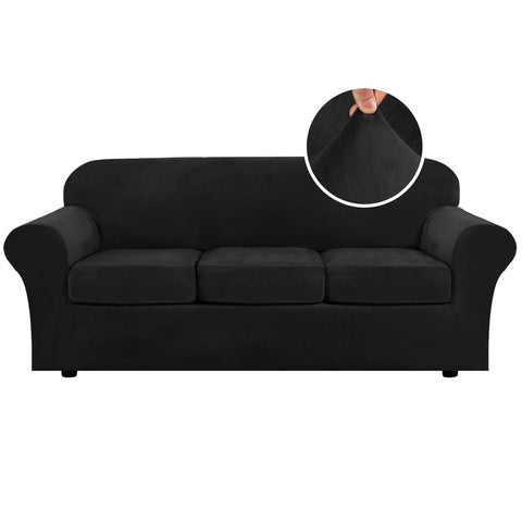 H.VERSAILTEX velvet base cover on sofa provides snug protection.