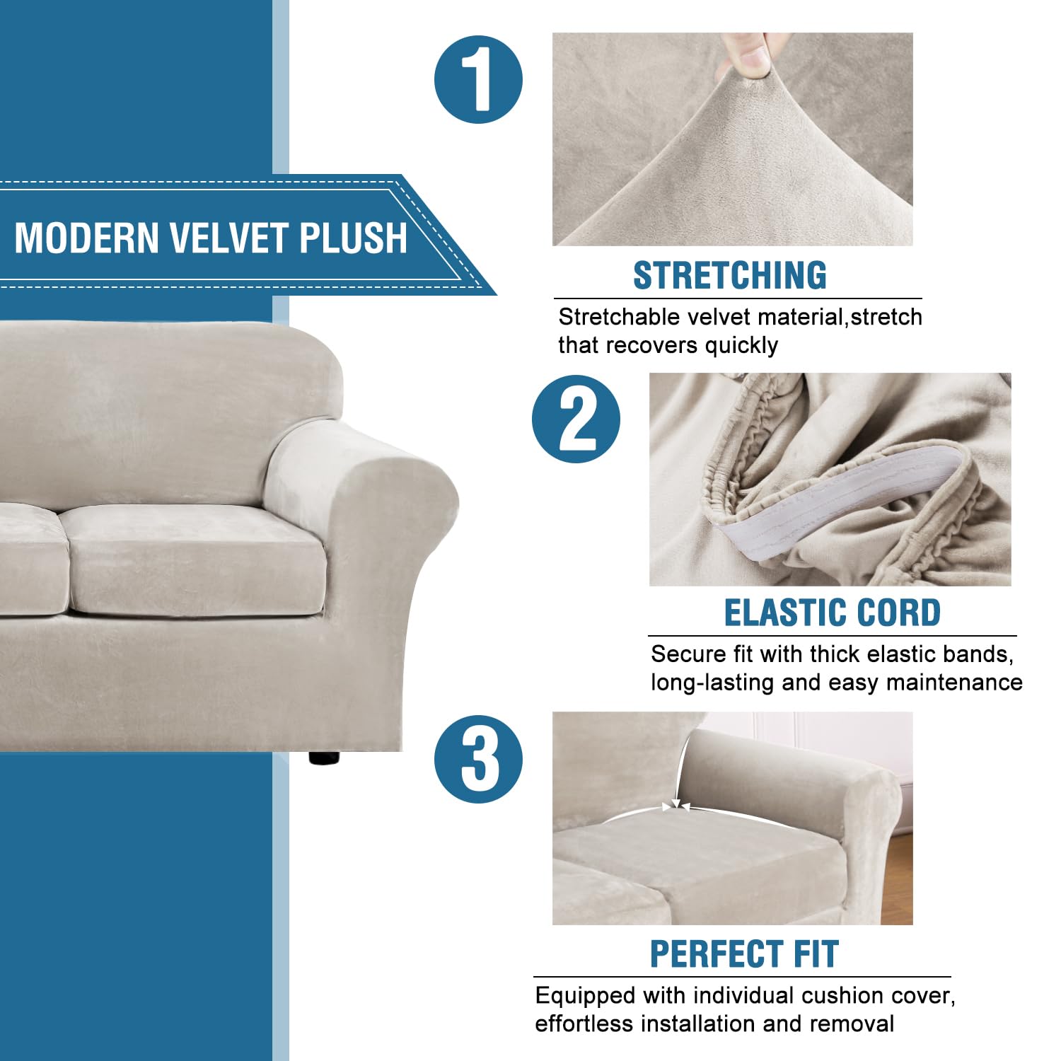H.VERSAILTEX cushion cover 2 elevates sofa look with durable velvet.