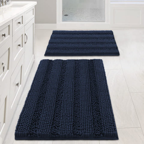 H.VERSAILTEX navy blue bath rug set with plush pile for instant warmth and comfort.