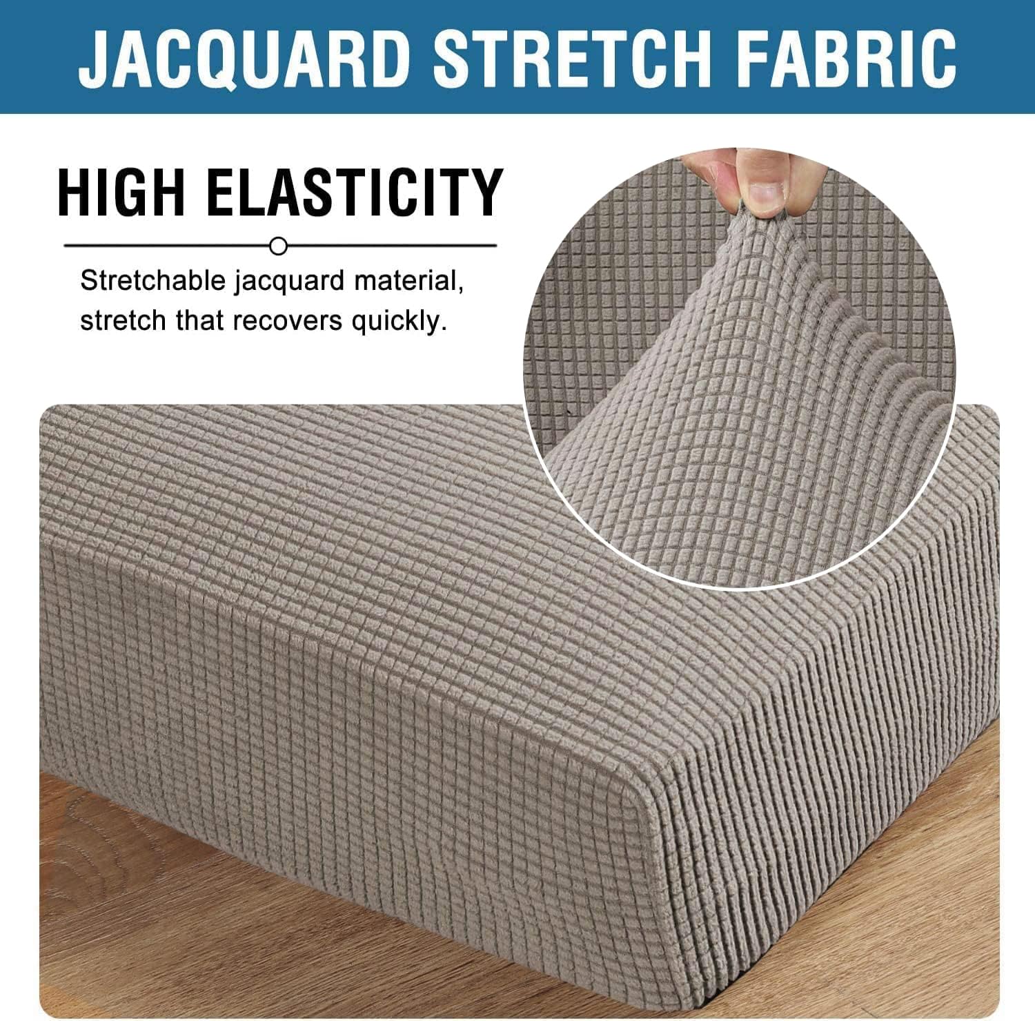 H.VERSAILTEX slipcover with no slip elastic edges stays securely in place