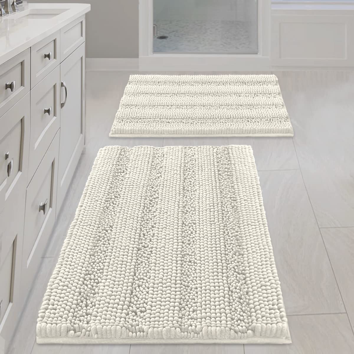 H.VERSAILTEX non-slip thick shaggy chenille bath rug set for cozy mornings