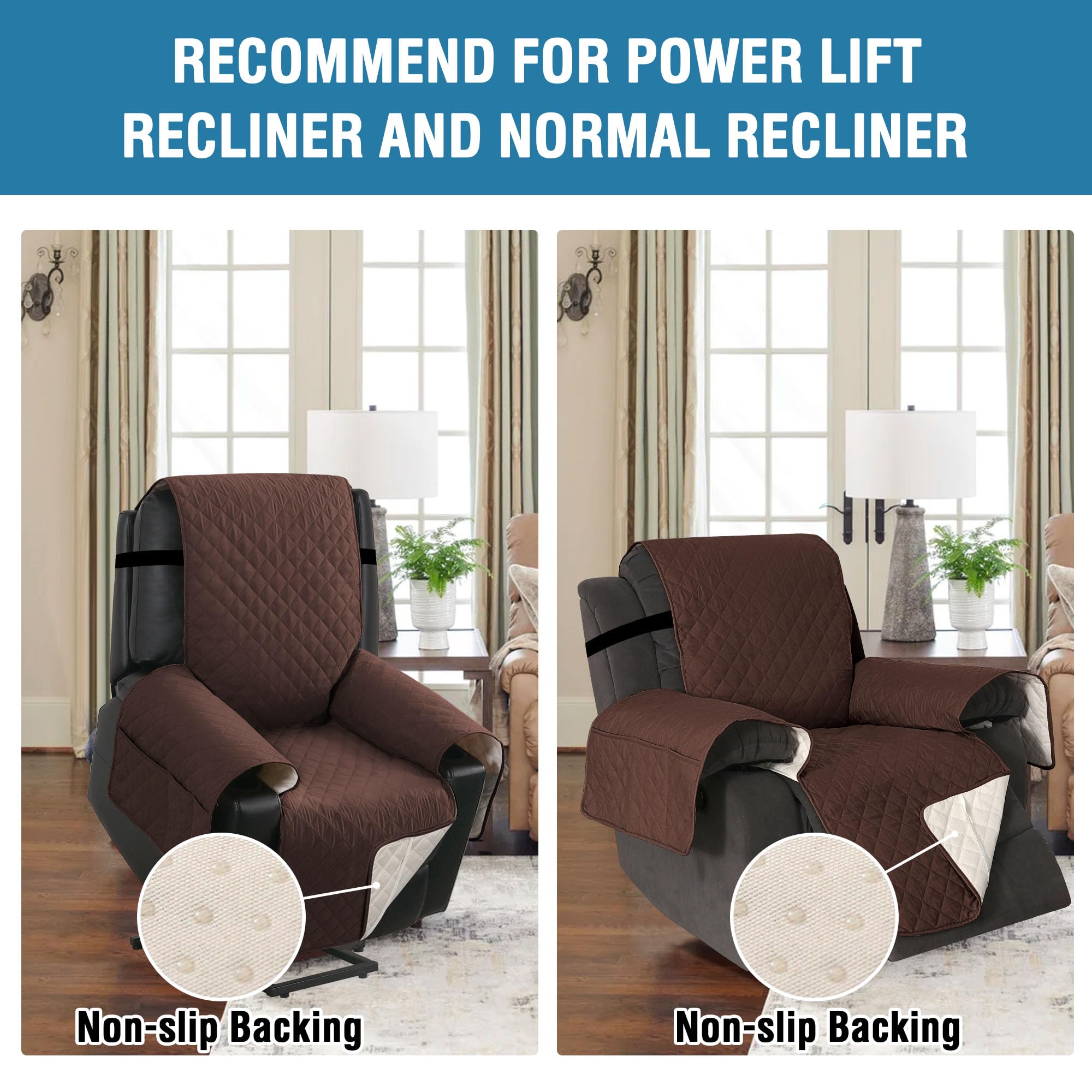 H.VERSAILTEX power lift recliner cover demonstrates non-slip backing for stability.