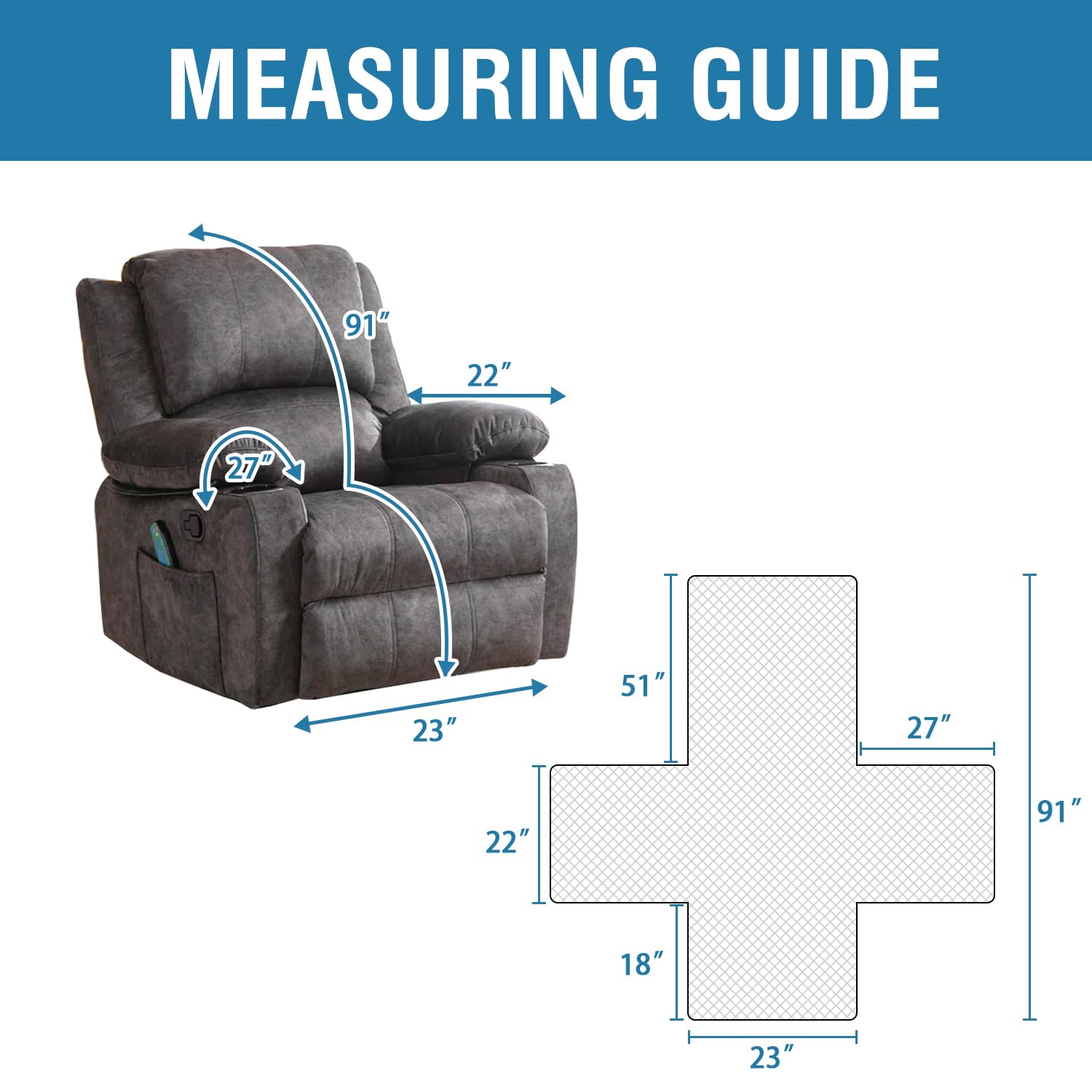 H.VERSAILTEX power lift recliner cover with side pockets for remotes.