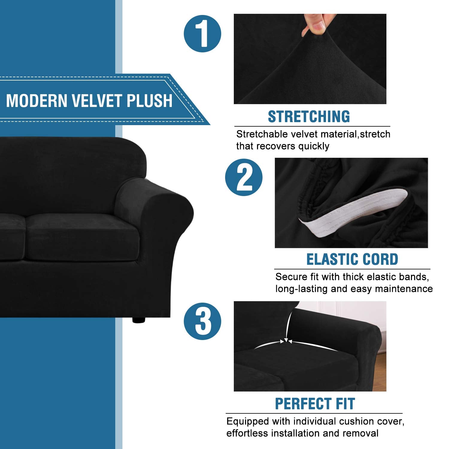 H.VERSAILTEX Real Velvet Plush cushion cover-right adds color and cushions protection.